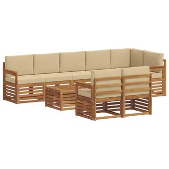 vidaXL Conjunto De Sof&aacute;s De Exterior 9 Uds. Natural Y Beige Poli&eacute;ster Vidaxl