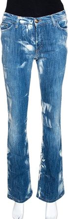 Just Cavalli Blue Acid Washed & Distressed Denim Straight Fit Jeans