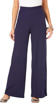 Roaman's Plus Size Pull On Wide Leg Soft Knit Pant in Navy at Nordstrom, Size Medium