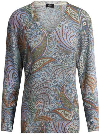 Etro foliage print jumper - women - Wool - 44 - Blue