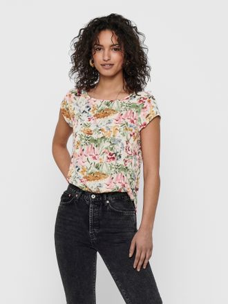 Only Shirtbluse ONLY ONLVIC S/S AOP TOP NOOS PTM, Damen, Gr. 36, cloud dancer aop:blurry flower, Web, Obermaterial: 97% Polyester, 3% Elasthan, bedruckt, r