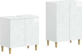 vidaXL Juego De Gabinete De Ba&ntilde;o De 2 Piezas Delft Blanco Brillante Vidaxl