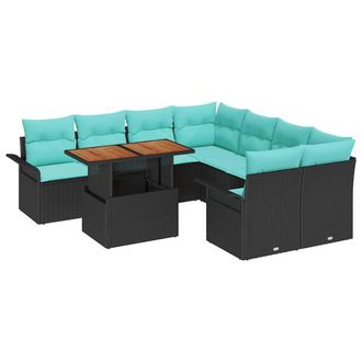 vidaXL Conjunto De Sof&aacute; De Jard&iacute;n 9 Pcs Negro Polirat&aacute;n Vidaxl