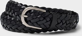 Le 31 Mens Rounded-buckle braided leather belt