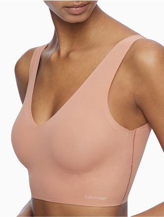 Calvin Klein Womens Invisibles Lightly Lined V-Neck Bralette - Brown - XS