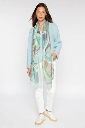 Kinross Cashmere Palm Print Scarf in Surf at Nordstrom