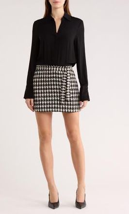 Alice & Olivia Mattie Long Sleeve Mixed Media Minidress in Black/White at Nordstrom Rack, Size 2