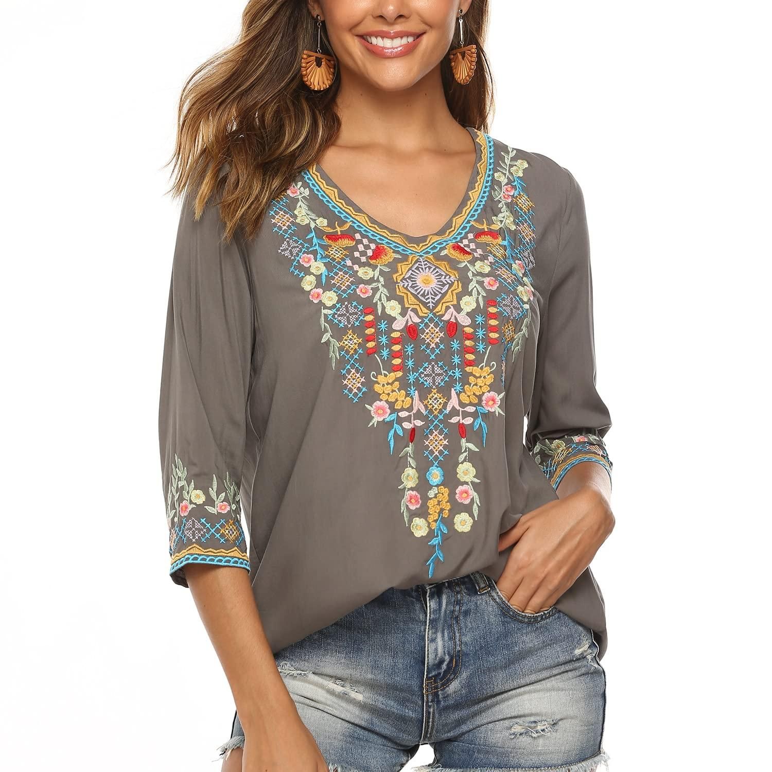 JD Williams Womens Embroidery Indian Style Bohemian Cotton Tops