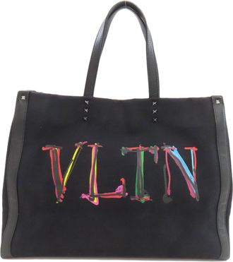 Valentino Black Canvas Tote Bag (Pre-Owned)