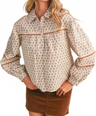 Merci Floral Lace Trim Button Up Top In White
