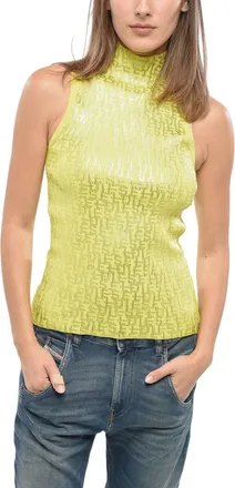 Diesel Yellow Logo Turtle Neck Top