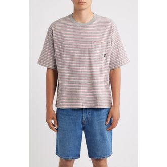 Brixton Poolside Stripe Boxy Cotton Piqu&eacute; Cropped T-Shirt in Heather Grey at Nordstrom, Size Xx-Large