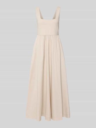 Comma Midikleid aus Baumwoll-Mix mit Karree-Ausschnitt in Beige, Gr&ouml;&szlig;e 42