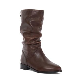Dune London Womens Ladies Trying - Leather Ruched High Leg Boots - Brown material_leather1 - Size UK 5