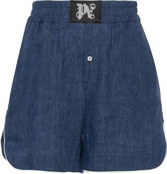 Palm Angels monogram-motif linen boxer shorts - women - Cotton/Linen/Flax - S - Blue