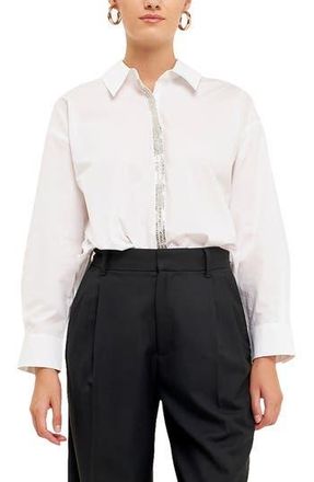 endless rose Sequins & Beads Poplin Shirt in White at Nordstrom Rack, Size X-Small