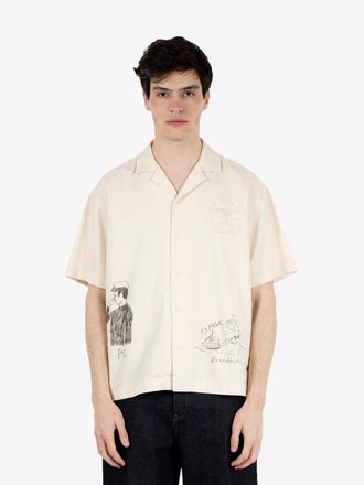 President's Shirt Reef Herringbone hand printed washed ecru
