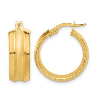 Diamond2Deal 14K Yellow Gold Polished and Brushed Hoop Earrings