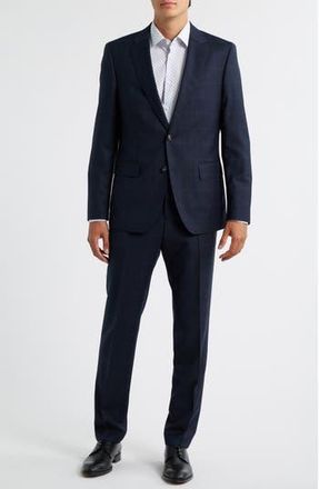 BOSS Huge Slim Fit Windowpane Check Navy Wool Suit in Dark Blue at Nordstrom Rack, Size 42 Long