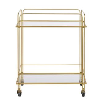 Maisons du monde Mesa auxiliar con ruedas de vidrio transparente y metal dorado