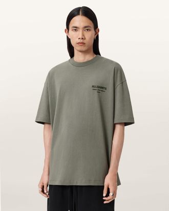 AllSaints Cotton Xander Flocked Logo Oversized T-Shirt, Size: XXL