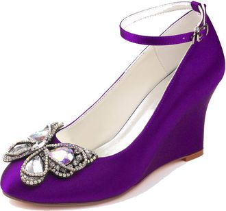 Emily Bridalwear Wedding Shoes Silk Toe Beaded Wedge Bridal Shoe (7 UK, Regency)