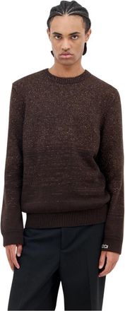 Gucci Paillet Crewneck Sweater met Logo Jacquard - Heren - Ronde hals truien - Bruin - M - Wol - Truien & Vesten