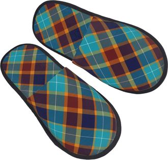 Generic Plush Fluffy Slipper Plaid Pattern Mens Slipper Cosy Womens Slippers for Guest Travel Winter L