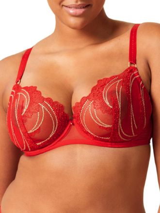 Gossard Womens VIP Etoile Plunge Bra - Red Polyamide - Size 34FF