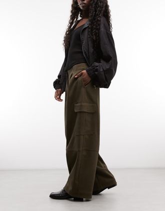 Asos pantaloni utility sartoriali effetto lana bonded marroni-Verde
