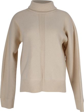Jil Sander Knitted Mock-neck Open Back Sweater in Cream Wool