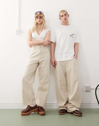 Weekday Astro - Pantaloni unisex in misto lino beige-Neutro
