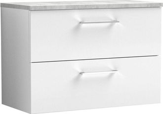 Nuie Arno Wall Hung 2-Drawer Vanity Unit with Bellato Grey Worktop 800mm Wide - Gloss White - Nuie