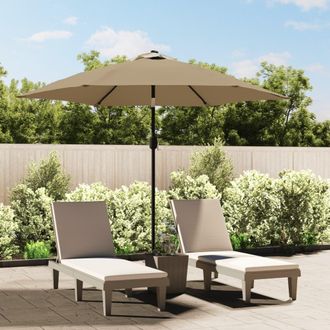 Berkfield Home Outdoor Parasol with LED Lights & Steel Pole 300cm Taupe in Beige