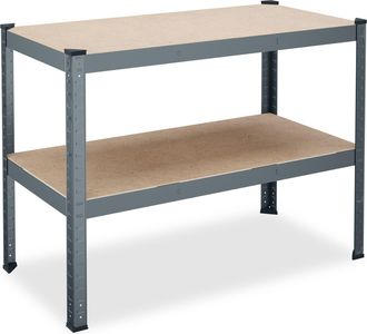 Relaxdays Relaxdays - Banco De Trabajo, Para Hasta 150 Kg, Mesa Taller, 2 Niveles Ajustables, 90x120x60 Cm, Acero Y Mdf, Antracita