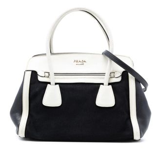 Prada Pre-owned Prada Bicolor Saffiano Cuir Trimmed Canvas Satchel GJFI8PK4FXKTNT3T