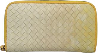 Bottega Veneta Intrecciato Long Zip Leather Beige Leather Briefcase Bag (Pre-Owned)