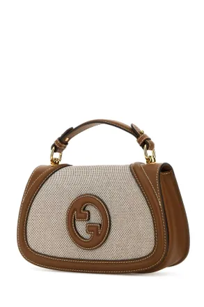 Gucci Womens Two-Tone Canvas And Leather Gucci Blondie Handbag Brownnatursundial Borse A Mano Bag