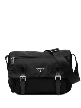 Prada 2013-2025 Tessuto crossbodytas met rits en dubbele gesp - Zwart