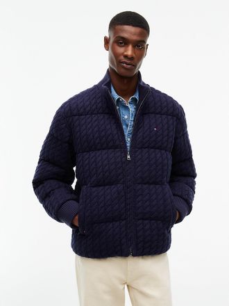 Tommy Hilfiger Mens TH Performance Cable Knit Puffer Jacket - Navy Blue - XXL