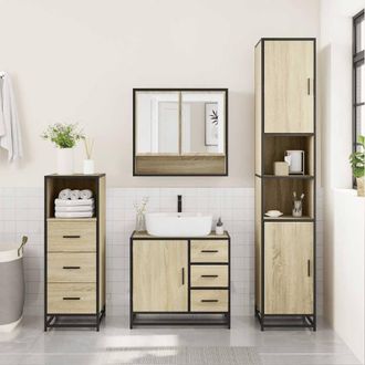 Berkfield Home Durable 3 Piece Bathroom Furniture Set Sonoma Oak Engineered Wood in Light Brown