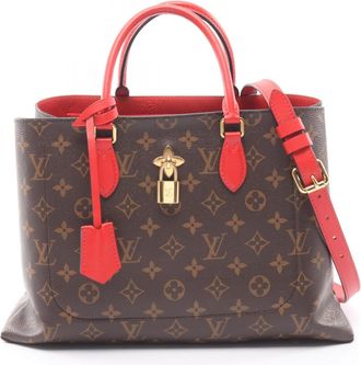 Louis Vuitton Brown Coquelicots Monogram Red Color Coated Canvas Leather Handbag Tote Bag (Pre-Owned)