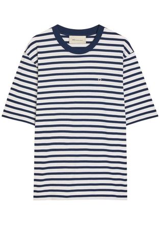 Ami Ami Paris Striped Logo-embroidered Cotton T-shirt - Blue - XL