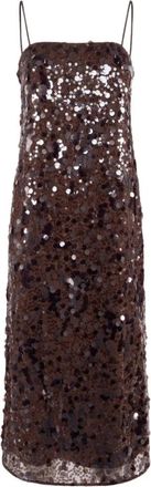 Nenette Sequin Midi Jurk - Dames - Feestkleedjes - Bruin - XS - Polyester - Kleedjes