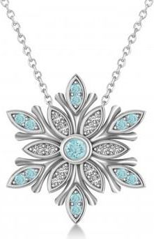 Allurez Diamond & Aquamarines Snowflake Necklace 14k White Gold (0.29ct)