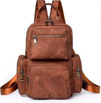 Nicole & Doris Small Backpacks for Women Vintage Daypack Multi Pocket Backpack Chest Bag Multifunctional Rucksack PU Leather Sling Satchel Bag Caramel