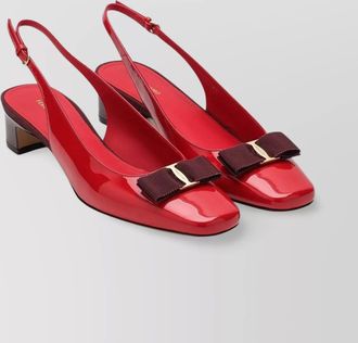 Ferragamo bow detail patent slingback square toe