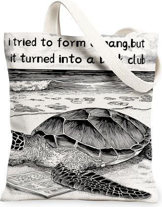 Generic Turtle Canvas Tote Bags, Marine Life Eco-Friendly Grocery Bags, Summer Vintage Lightweight Washable Shoulder Strap Canvas F, Beige, 13x15 Inch