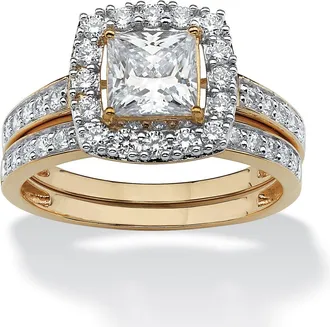 Palm Beach Jewelry 1.99 Cttw. Cubic Zirconia 14k Gold-Plated Halo Bridal Set