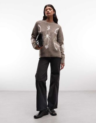 AllSaints Charm - Maglione marrone con logo grafico